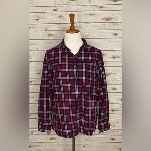 Woolrich burgundy/black/white plaid cotton flannel button-down shirt Size XL